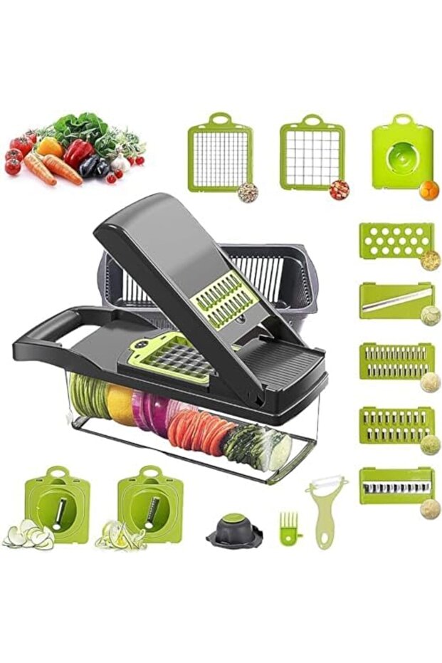 Vegetable Chopper Onion Chopper Pro Spiralizer Multifunctional 15 in 1 Food Chopper