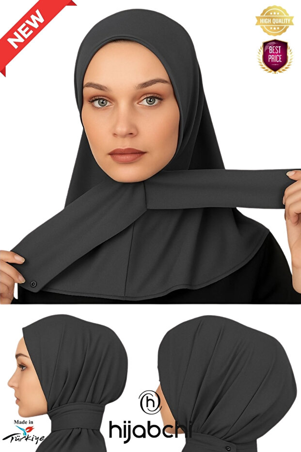 Snap Fastener Sport Hijab - Practical Snap Fastener Headscarf - Pool and Sea Hijab - Smoked