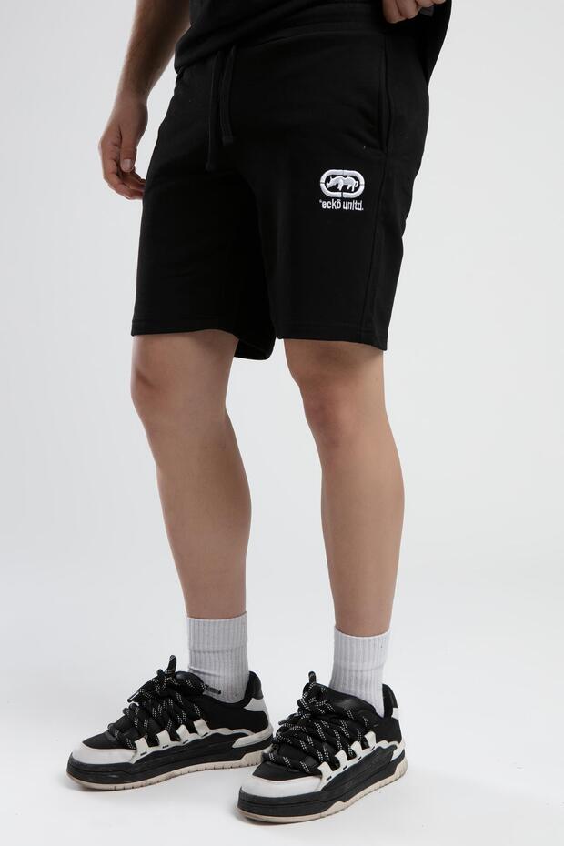 MALCOLM Siyah Örme Şort Nakışlı Standard Fit Erkek Örme Şort - 4