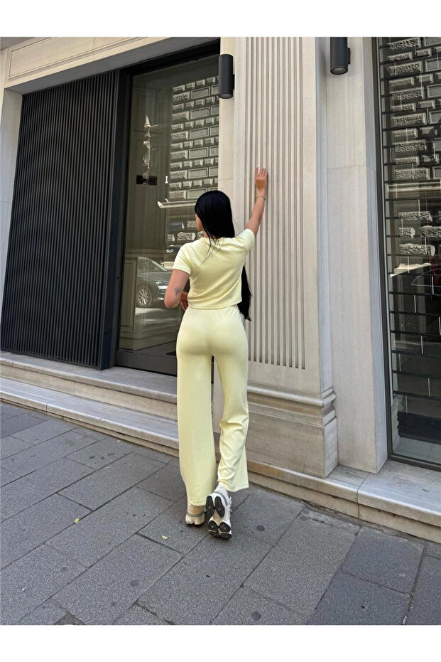 Yellow Modal Texture Elastane Palazzo Suit - 2