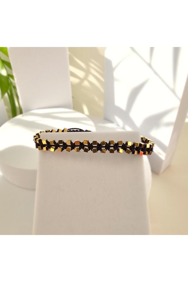 Adjustable bracelet "Gold Cube Hematite" - 5