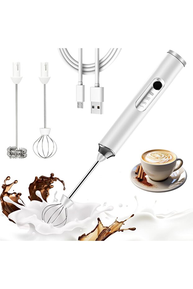 Rechargeable Electric Foam Maker - Handheld Milk Frother and Drink Mixer With Stainless Whisk