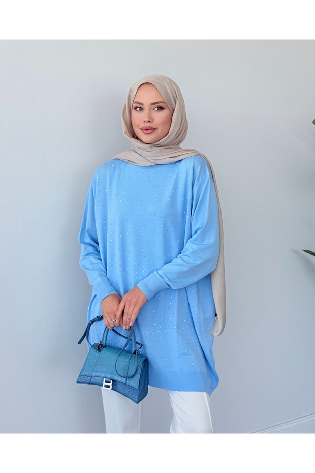Taşlı Merserize Tunik - 1