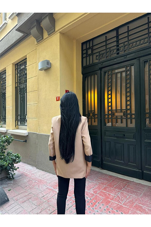 Beige Two Button Polyester Linen Jacket - 2