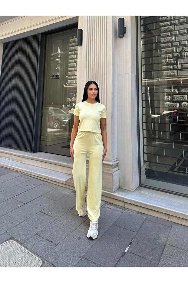 Yellow Modal Texture Elastane Palazzo Suit - 3