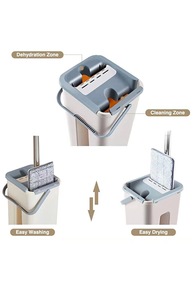 Mop and Bucket Set with Wringer Dual-Chamber Design for Washing and Drying – Includes 2 Mop Refills - 3