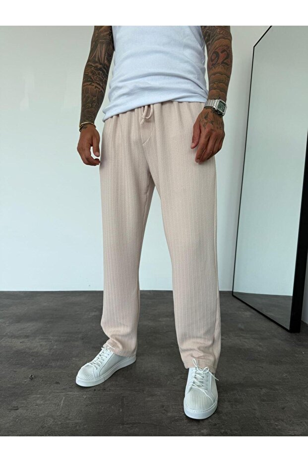Cream Embossed Patterned Tracksuit - 2