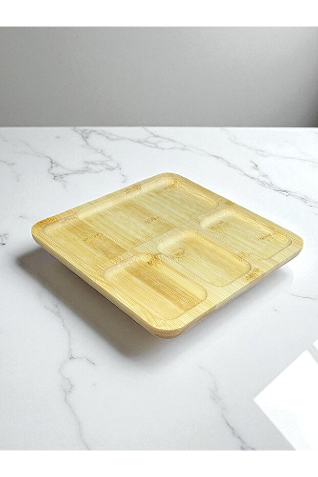 Original Bamboo Plate Snack Breakfast Fruit Presentation Plate Modern 4 Compartment Square