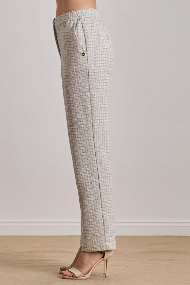 Bilekte Boy Ekru Örme Pantolon - 3