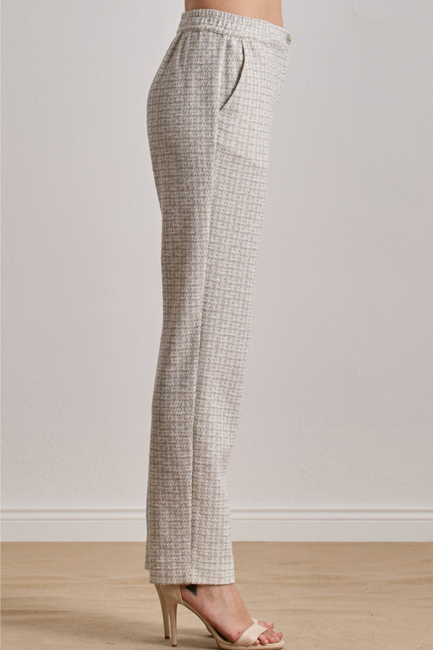 Bilekte Boy Ekru Örme Pantolon - 5