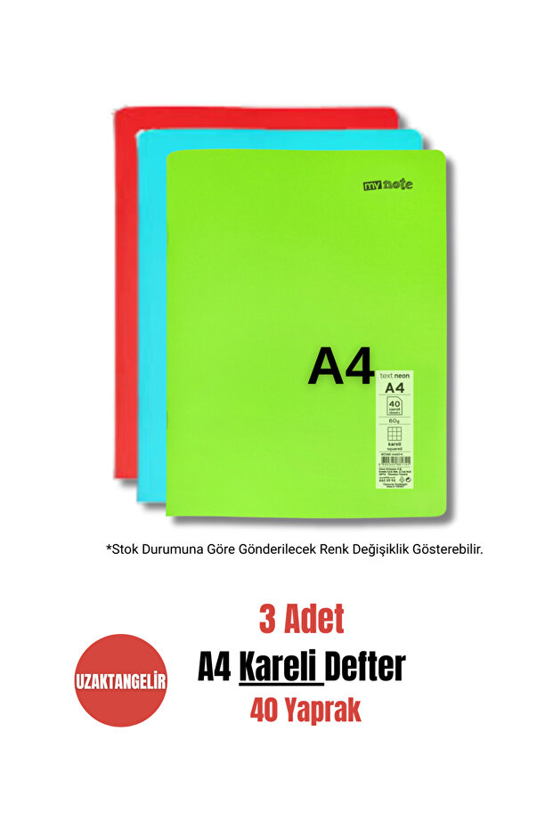 Mynote A4 40 Sheets Stitched Plastic Cover Checkered Notebook (3 Pieces)