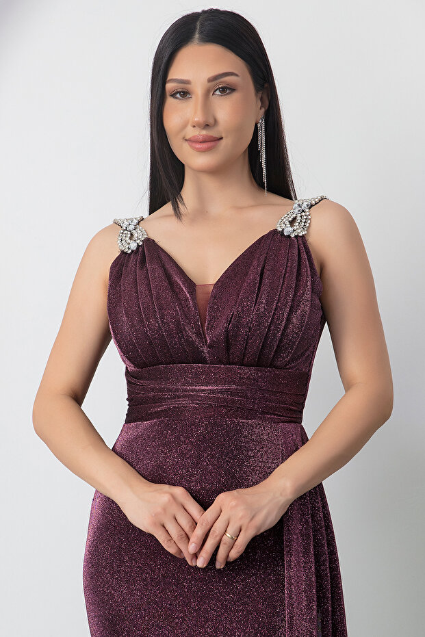 Rochie de seara argintie cu umeri 39844 - 2