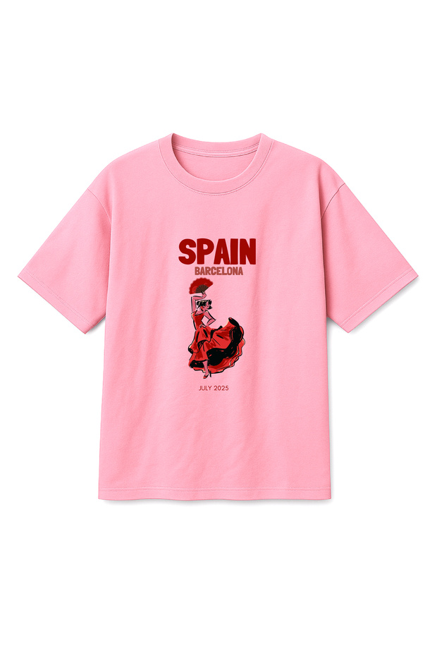 Oversize Pink Unisex Spain Spain Printed T-Shirt T-Shirt