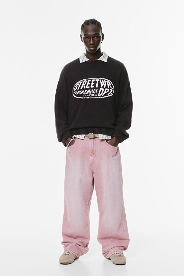 Yazı grafik baskılı kazak - 1