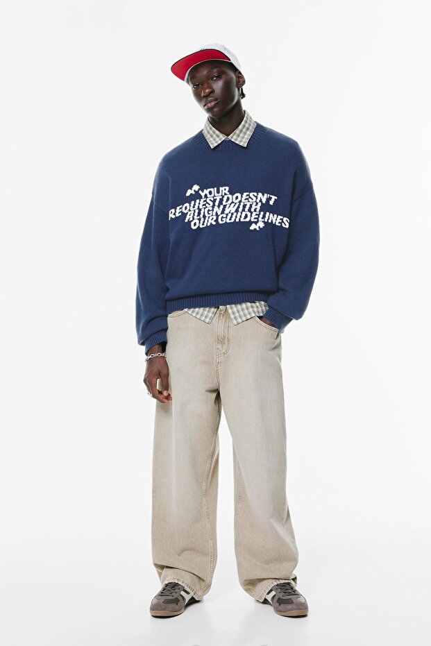 Yazı grafik baskılı kazak - 2