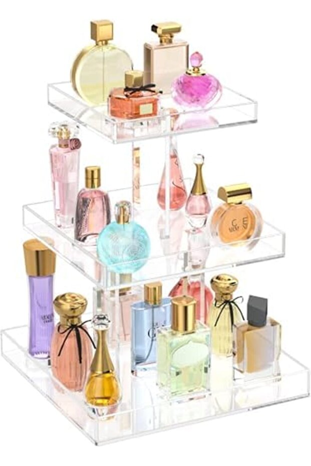 3-Tier Clear Resin Perfume Organizer (31.6×5.6×33.3 cm) – Rectangular Display Stand