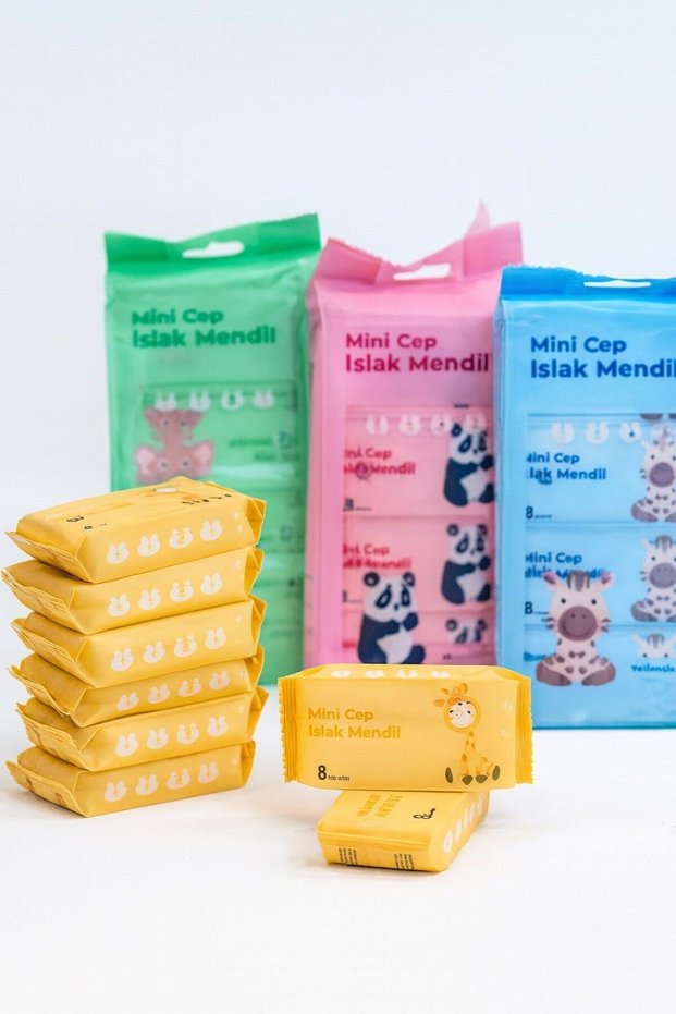 Hygienic Portable Pocket Size Cute Patterned Pocket Wet Wipes for Children and Babies 1 Piece Pack of 8