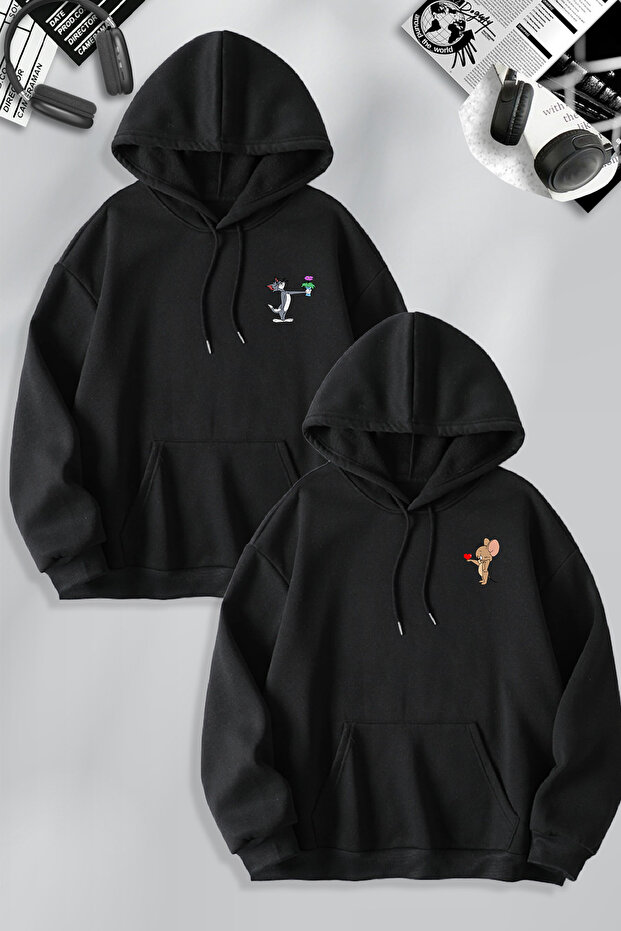 Dear Couple Combination Tom and Jerry Floral Printed Design Hooded Sweatshirt Set of 2