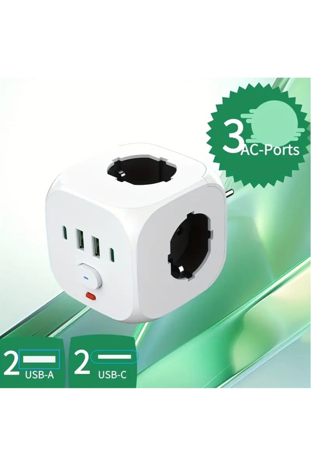 7 in 1 Cordless Portable Wall Power Cube, Power Station with 3 AC Outlets and 4 USB Ports, (EU Plug) - 5