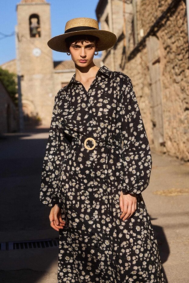 Daisy Patterned Voile Dress - 1