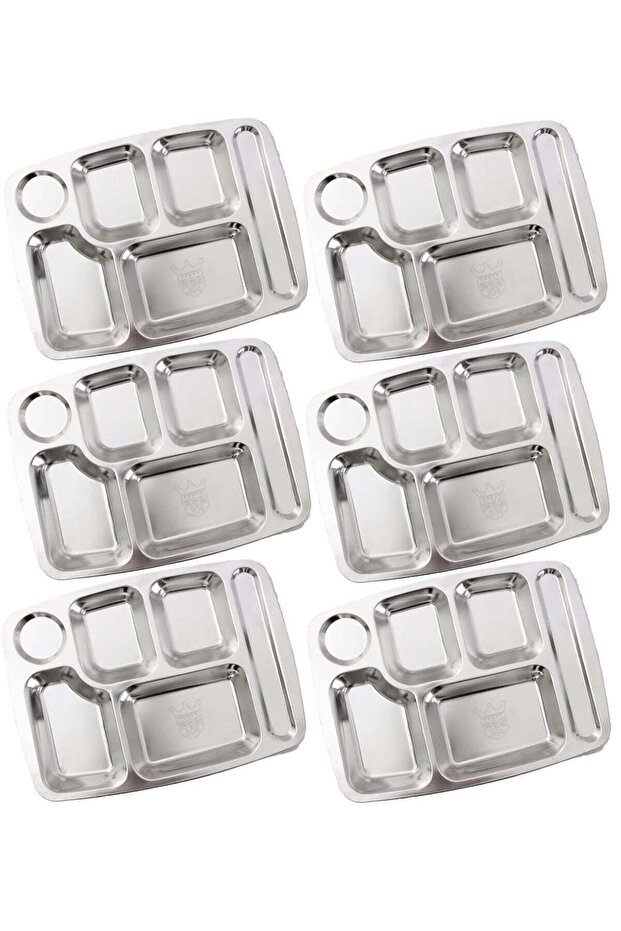 6 Compartment Stainless Steel Serving Tray - 5 Sections