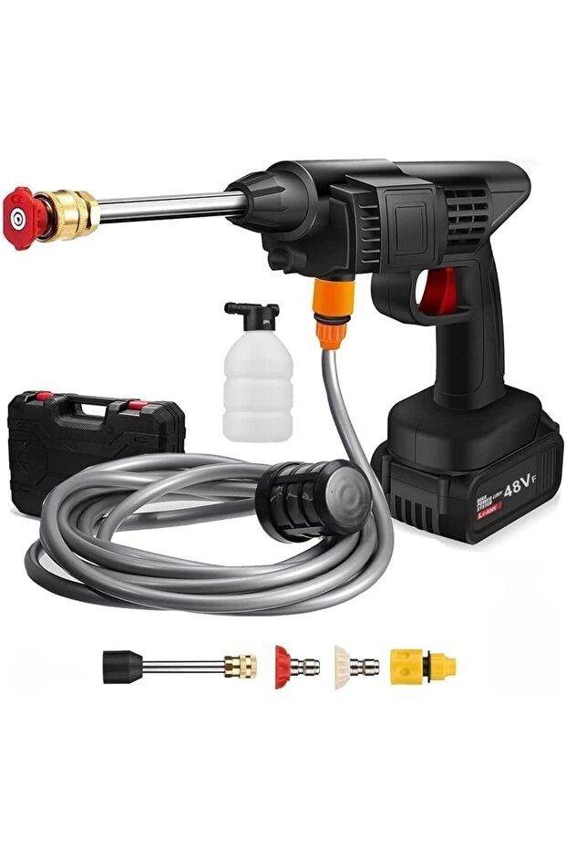 48V Cordless Portable Washer Electric Cleaning Gun With 3 In 1 Adjustable Nozzle For Washing Car And