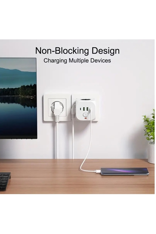 7 in 1 Cordless Portable Wall Power Cube, Power Station with 3 AC Outlets and 4 USB Ports, (EU Plug) - 2