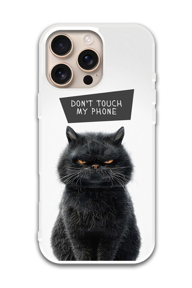Protective Case Cover For APPLE IPHONE 16 Pro Dont Touch My Phone Cat (White Bumper)