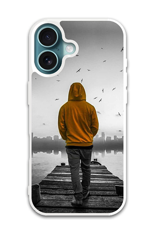 Protective Case Cover For APPLE IPHONE 16 Plus Sad Boy Walking (White Bumper)