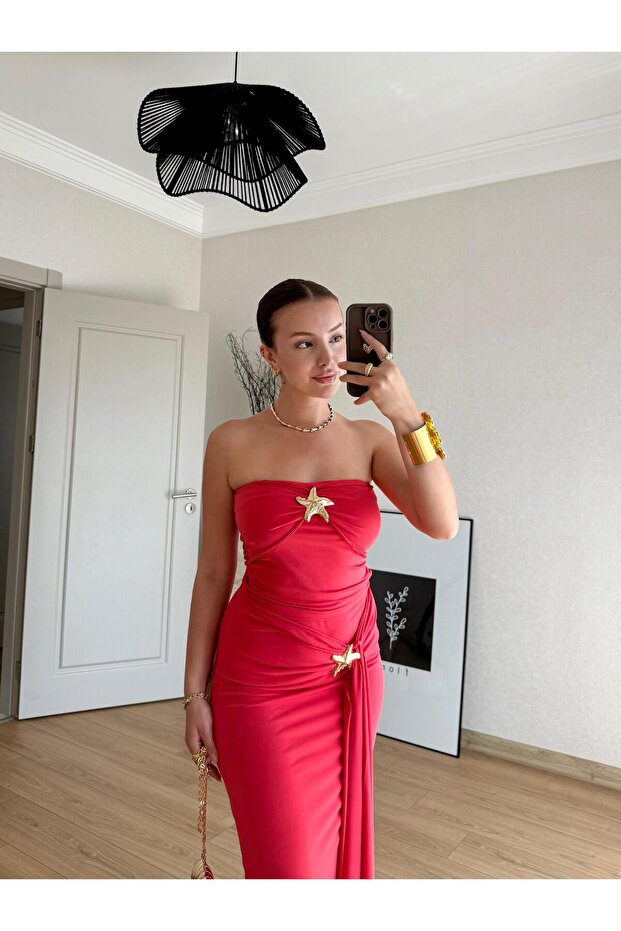 Stella Elegance Kırmızı Elbise - 4
