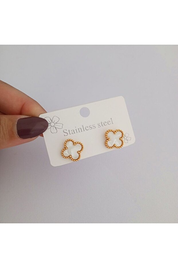 Çelik Gold Yonca Küpe - 3