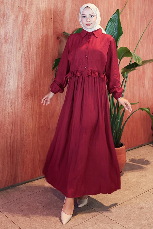 Bolero Ruffle Waist Elastic Dress Burgundy Hm2804