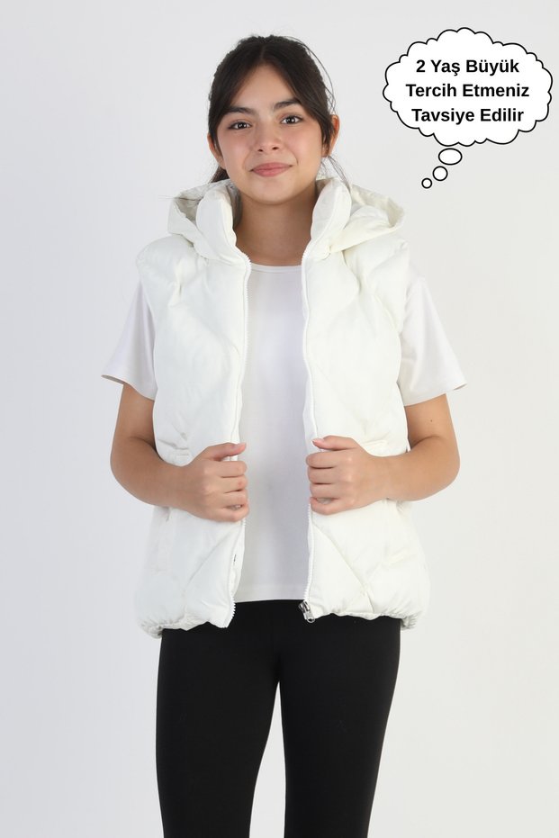 Girl's Hooded Pocket Lined Waterproof Seasonal Puffer Vest