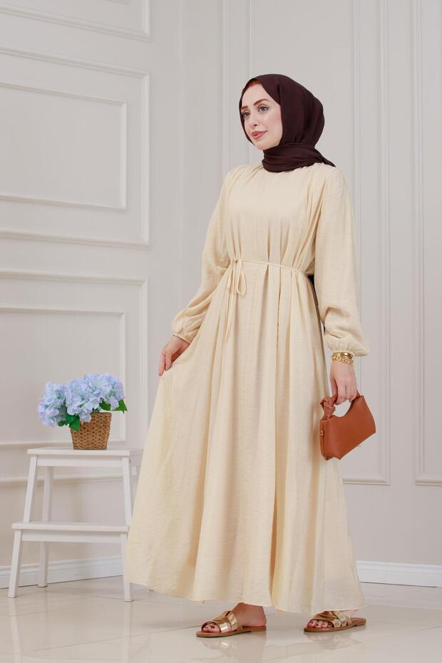 Pera Dress with Tie-Up at the Waist-Cream