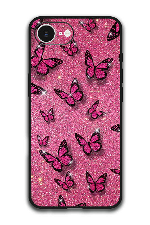 Case Compatible with Apple iPhone 16e 6.1 Inch Protection Shockproof Bumper Cover - Pink Butterflies