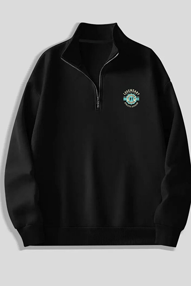 Black Zippered Dikyaka Sweatshirt - Legendary - Winter Hooded Fabric