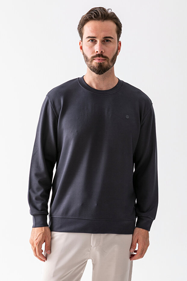 Men's Crew Neck Basic Relaxed Fit Sweatshirt Anthracite - 25K 1066