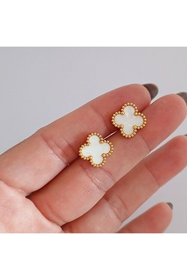 Çelik Gold Yonca Küpe - 5