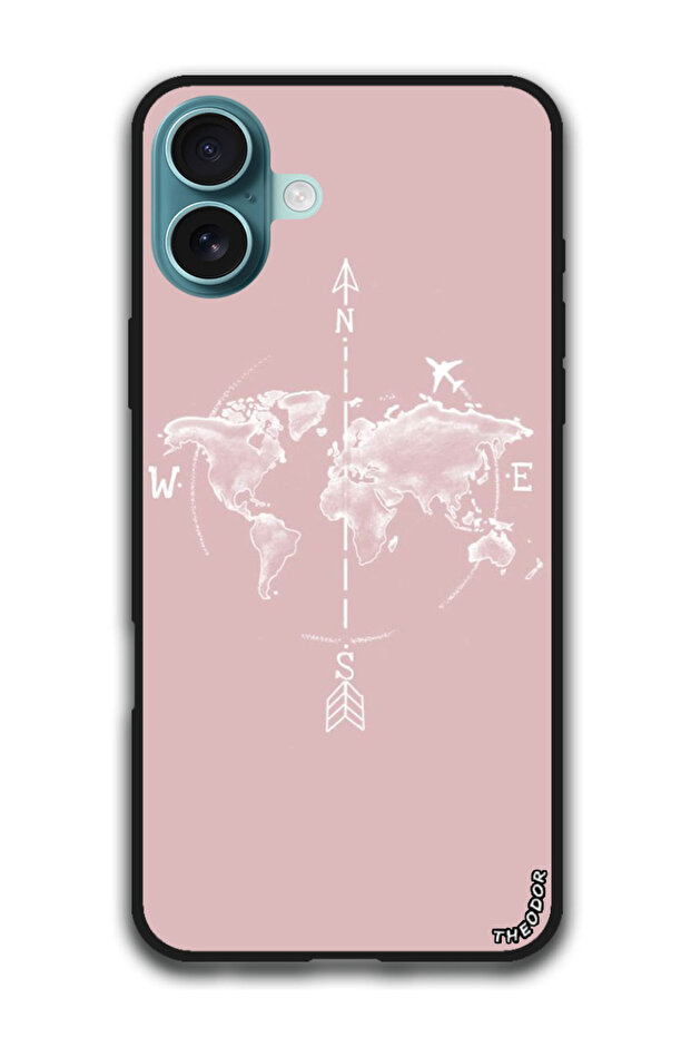 Protective Case Anti Scratch Shock Proof Bumper Cover For iPhone 16 Plus (6.7)-inch Pink Map