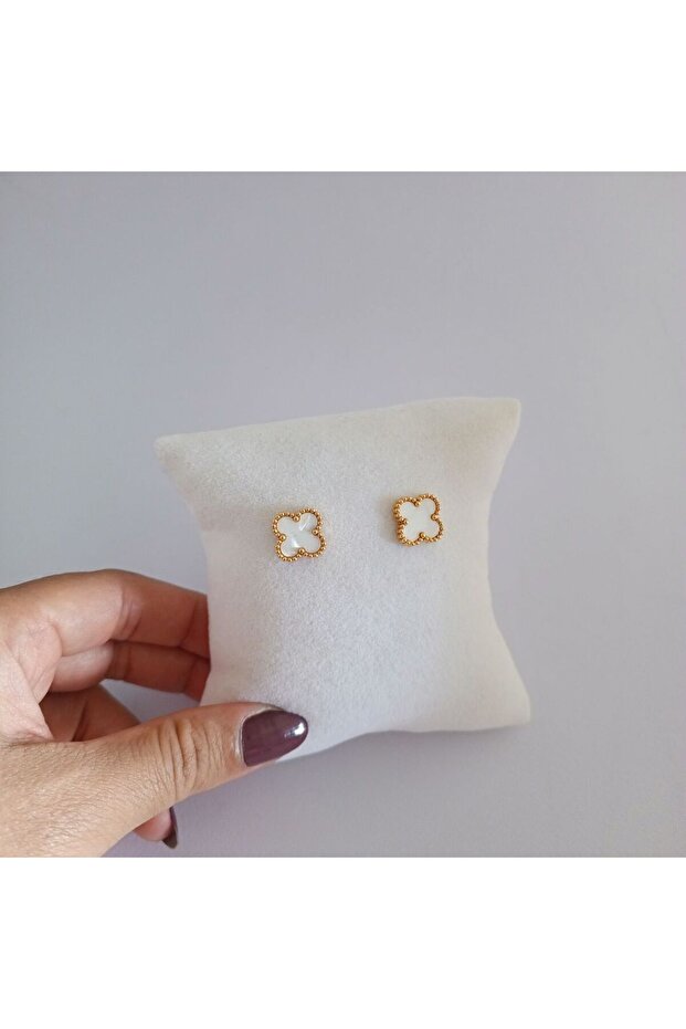 Çelik Gold Yonca Küpe - 6