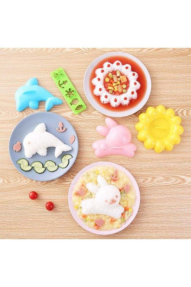 4 PCS Rice Mold Cartoon Dolphin Rabbit Sun Sushi Maker Mould Accessories DIY Kitchen Tools