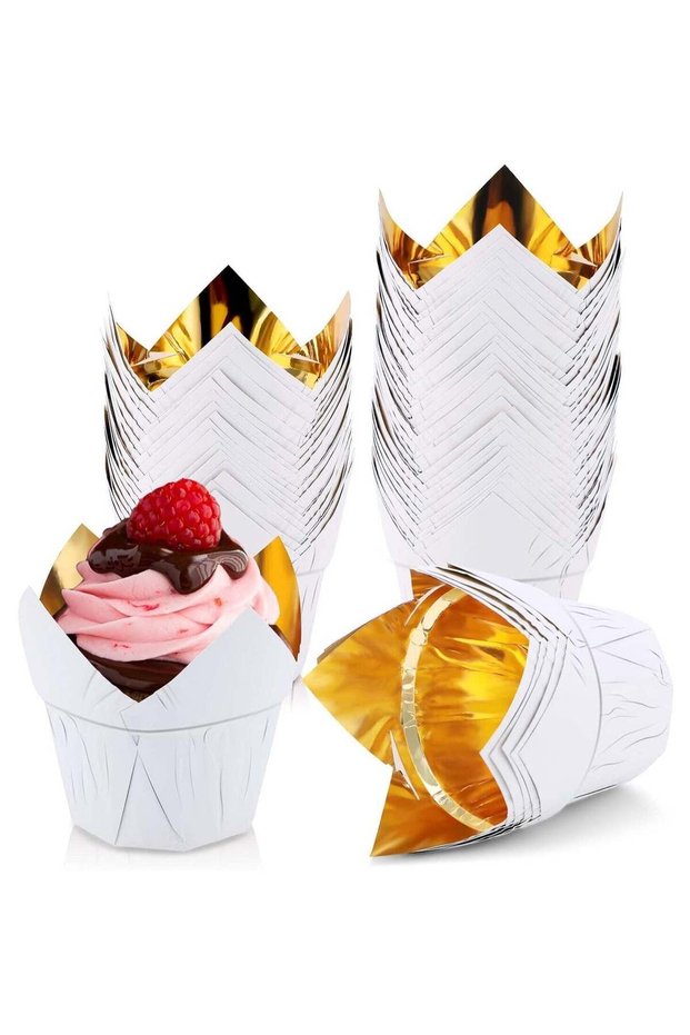 Tulip Baking Cups, 50Pcs Disposable Ramekins Aluminum Foil Cupcake Wrappers, Dessert Cups Creme Bru