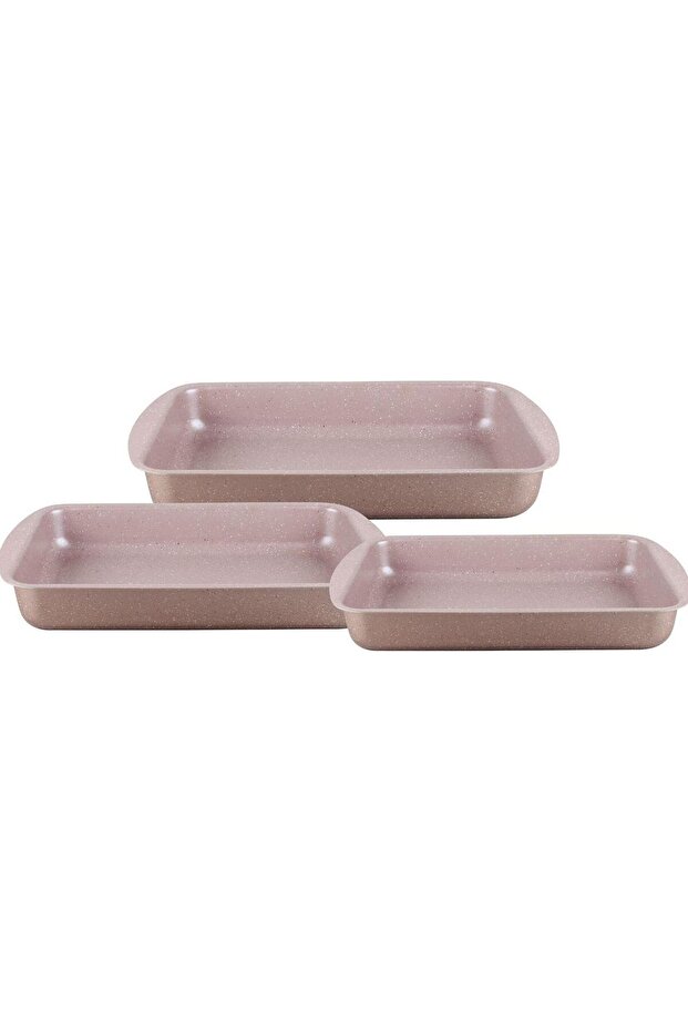 DESSINI 3-Pieces Granite Square Pan Set Beige Small Pan (32x22), Medium Pan (35x25), Large Pan (38x