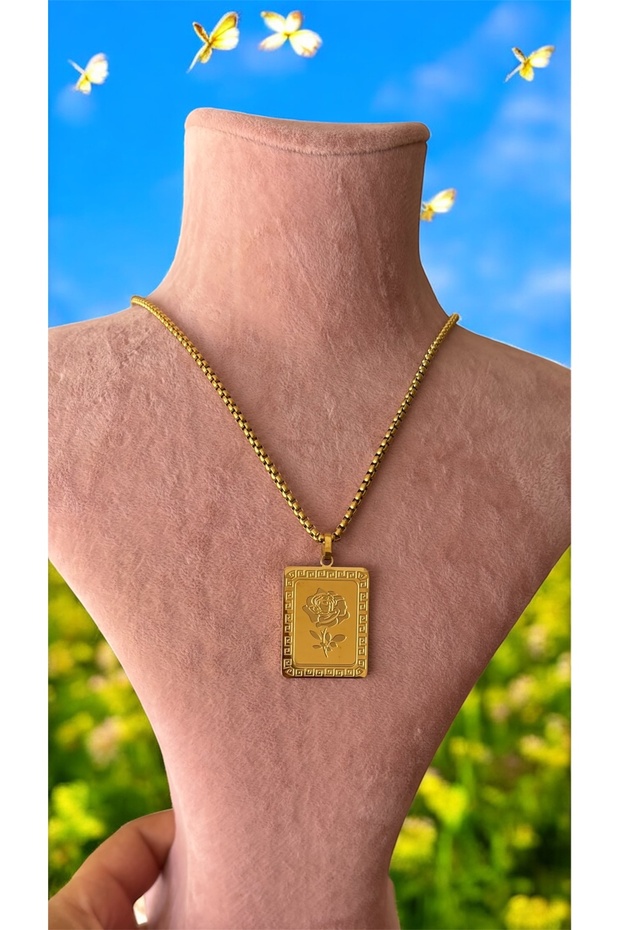 Rose Detailed Locket Steel Necklace Tarnish Free Stylish Elegant