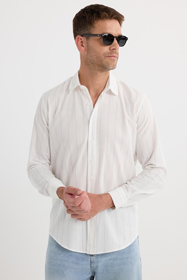 Men's Regular Fit Comfortable Cut Sport Collar Striped Cotton Shirt
