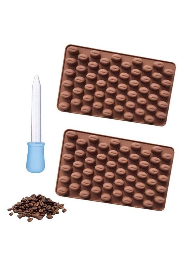 2PCS Coffee Beans Shape Chocolate Bar Silicone Mould,with a Dropper