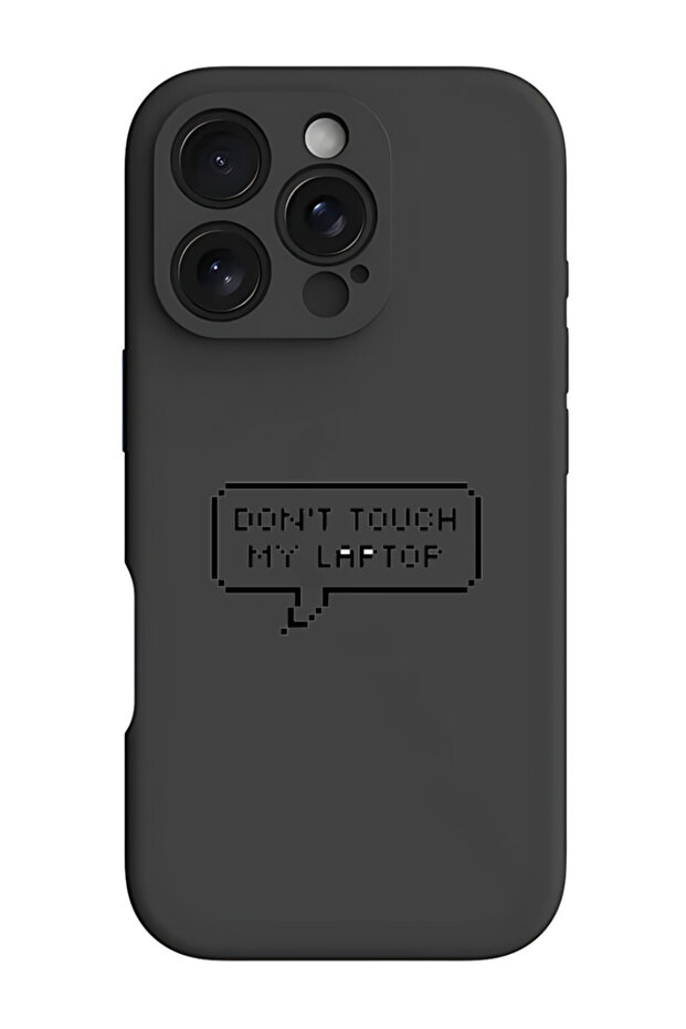 iPhone 16 Pro Black Protective Liquid Silicone Shockproof Case - Dont touch my laptop