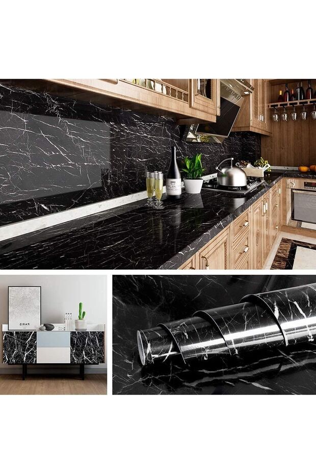 Black marble pattern kitchen countertop sticker - 1
