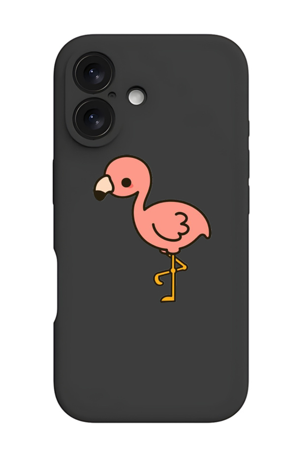 iPhone 16 Plus Black Protective Liquid Silicone Shockproof Case - Flamingo