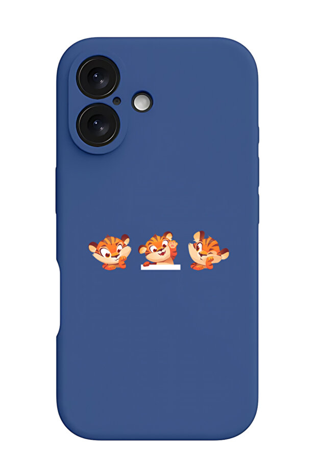 iPhone 16 Blue Protective Liquid Silicone Shockproof Case - Cute tiger
